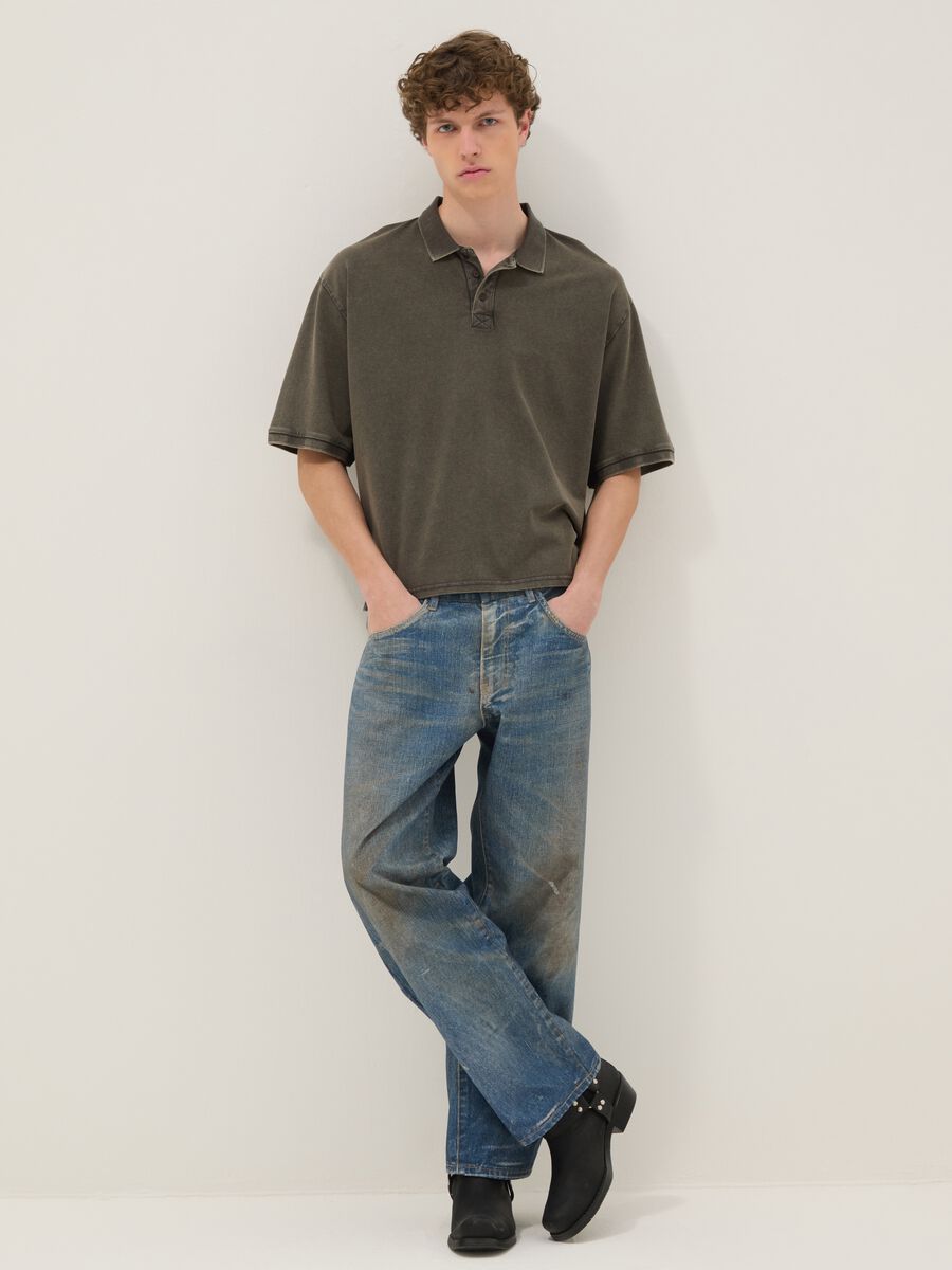 Jeans baggy in puro cotone denim con stampa vintage_0
