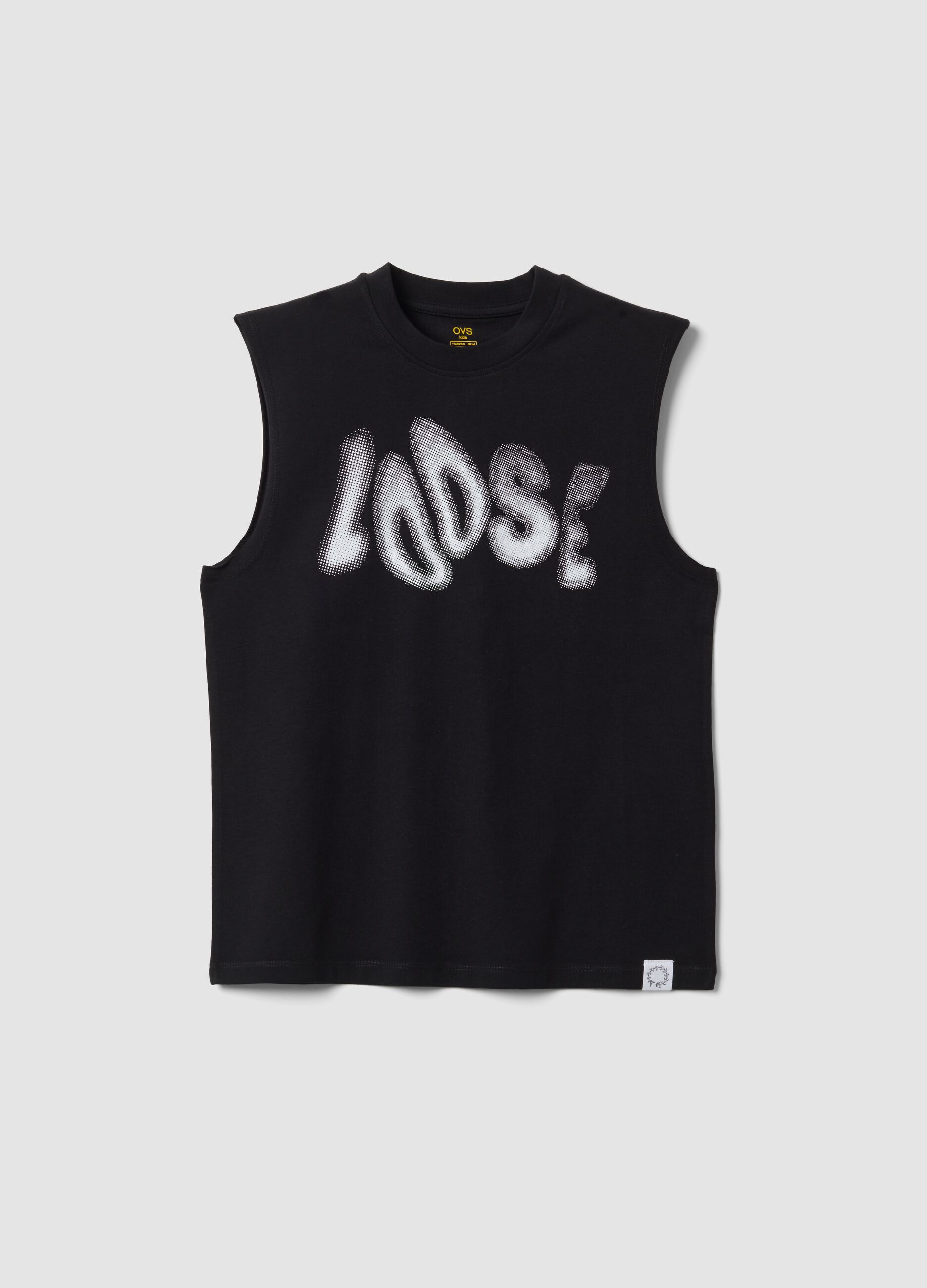 Black pure cotton boys&rsquo; oversized tank top