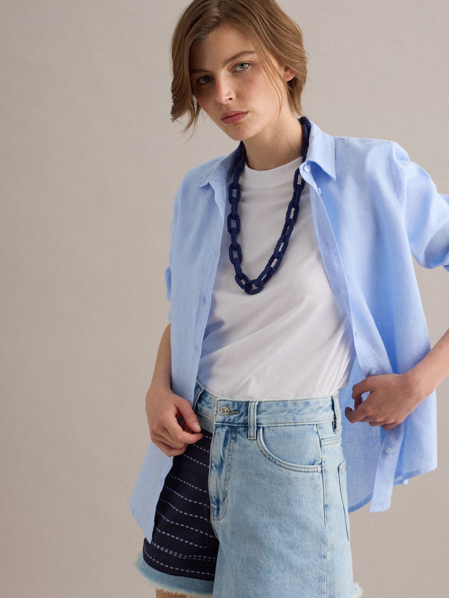 Light Blue Pure Linen Shirt, Regular Fit_1