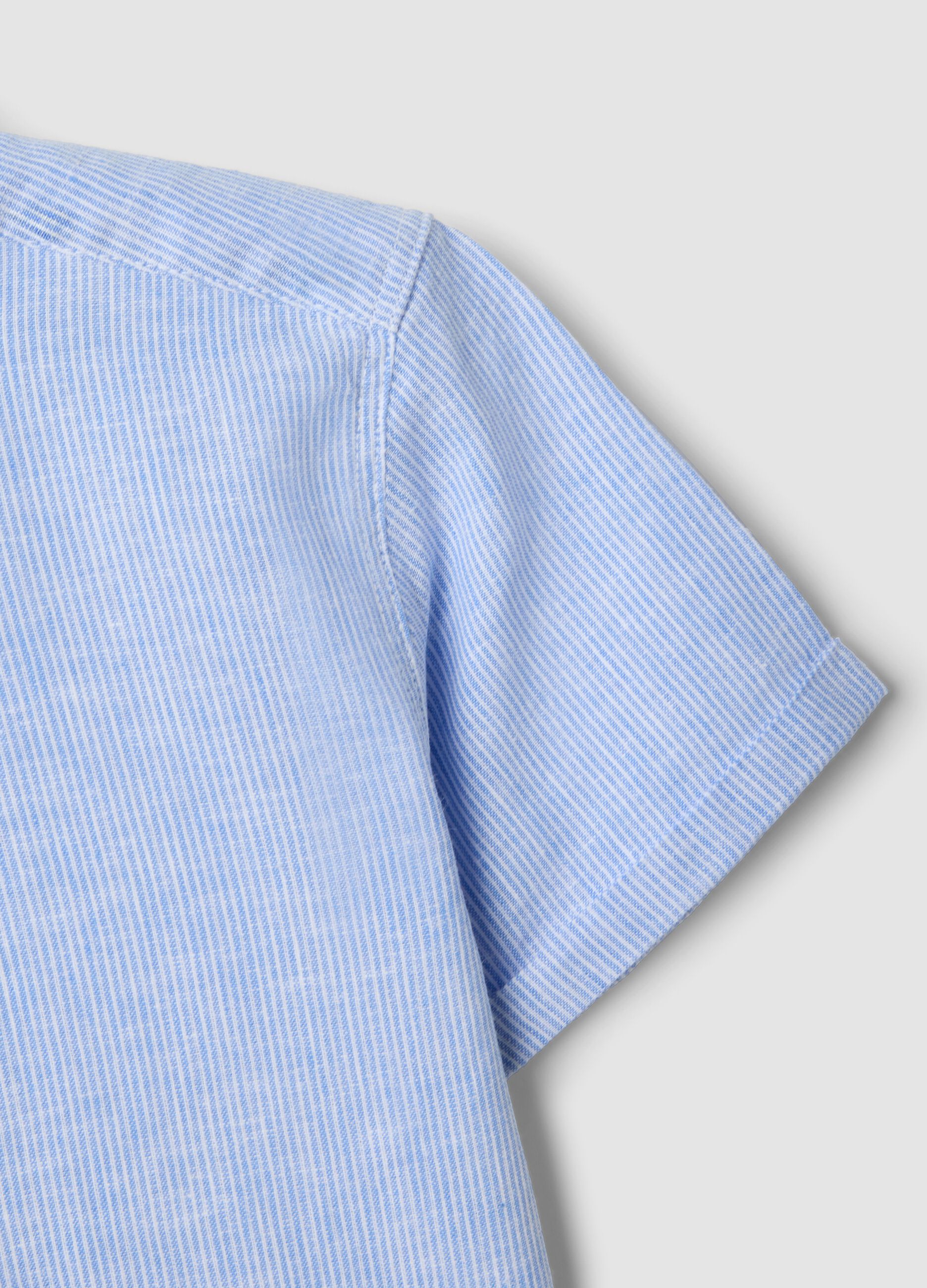 Boys&rsquo; blue striped linen-cotton blend shirt, regular fit