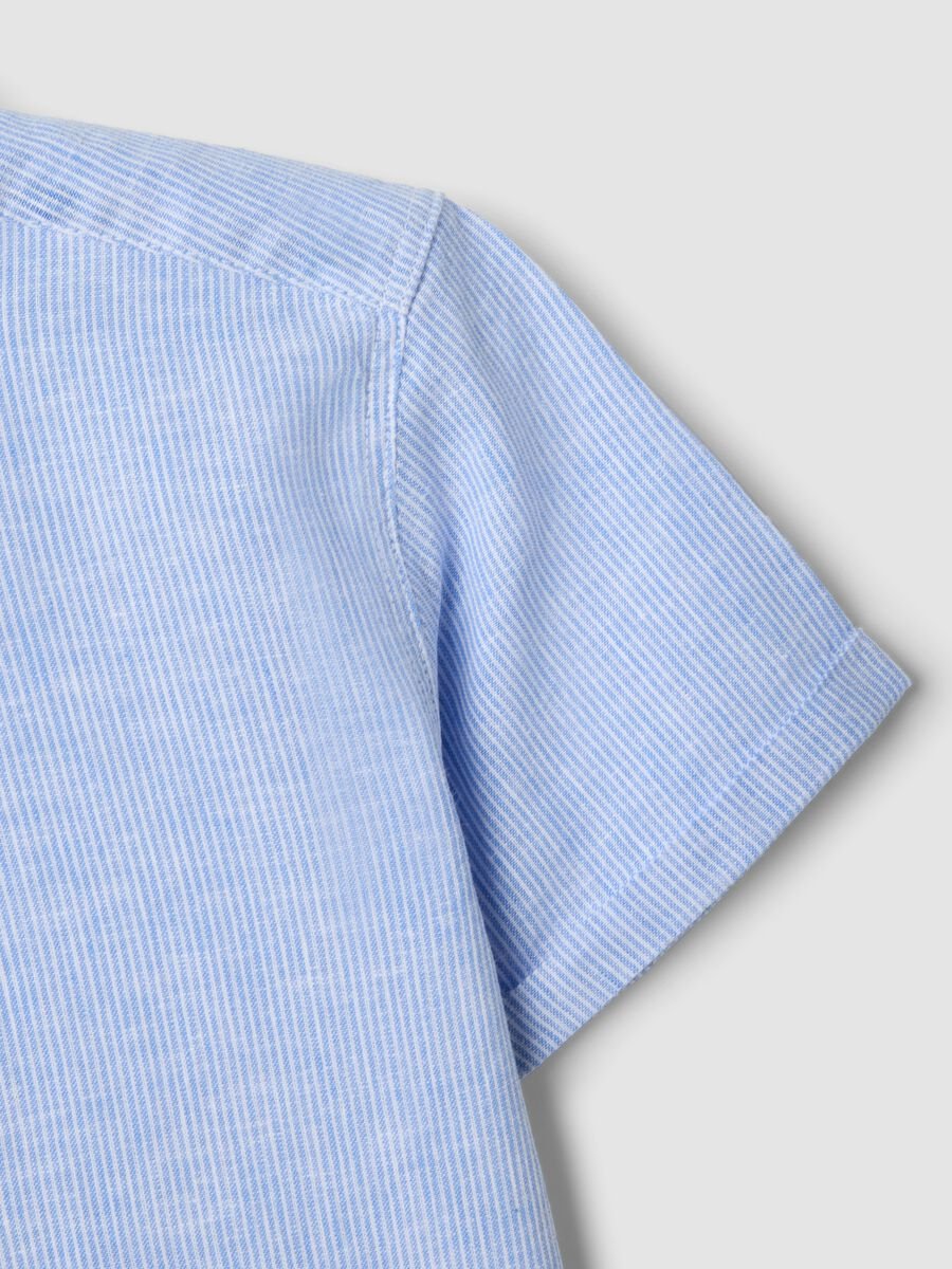 Camicia azzurra a righe in misto lino e cotone da bambino regular fit_3