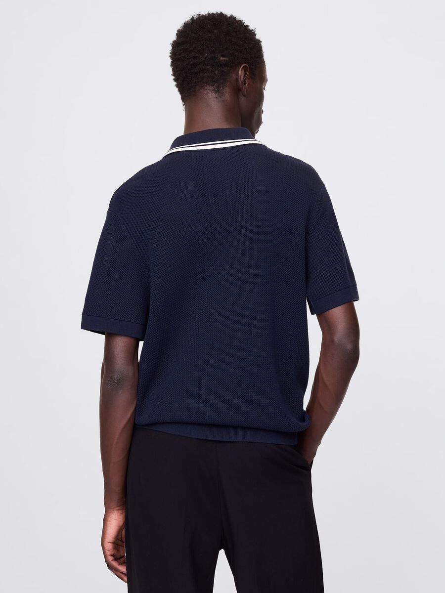 Openwork polo shirt in blue cotton_2