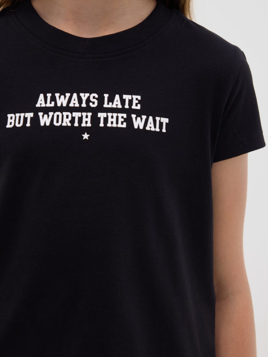 T-shirt da ragazza in puro cotone nero regular fit _2