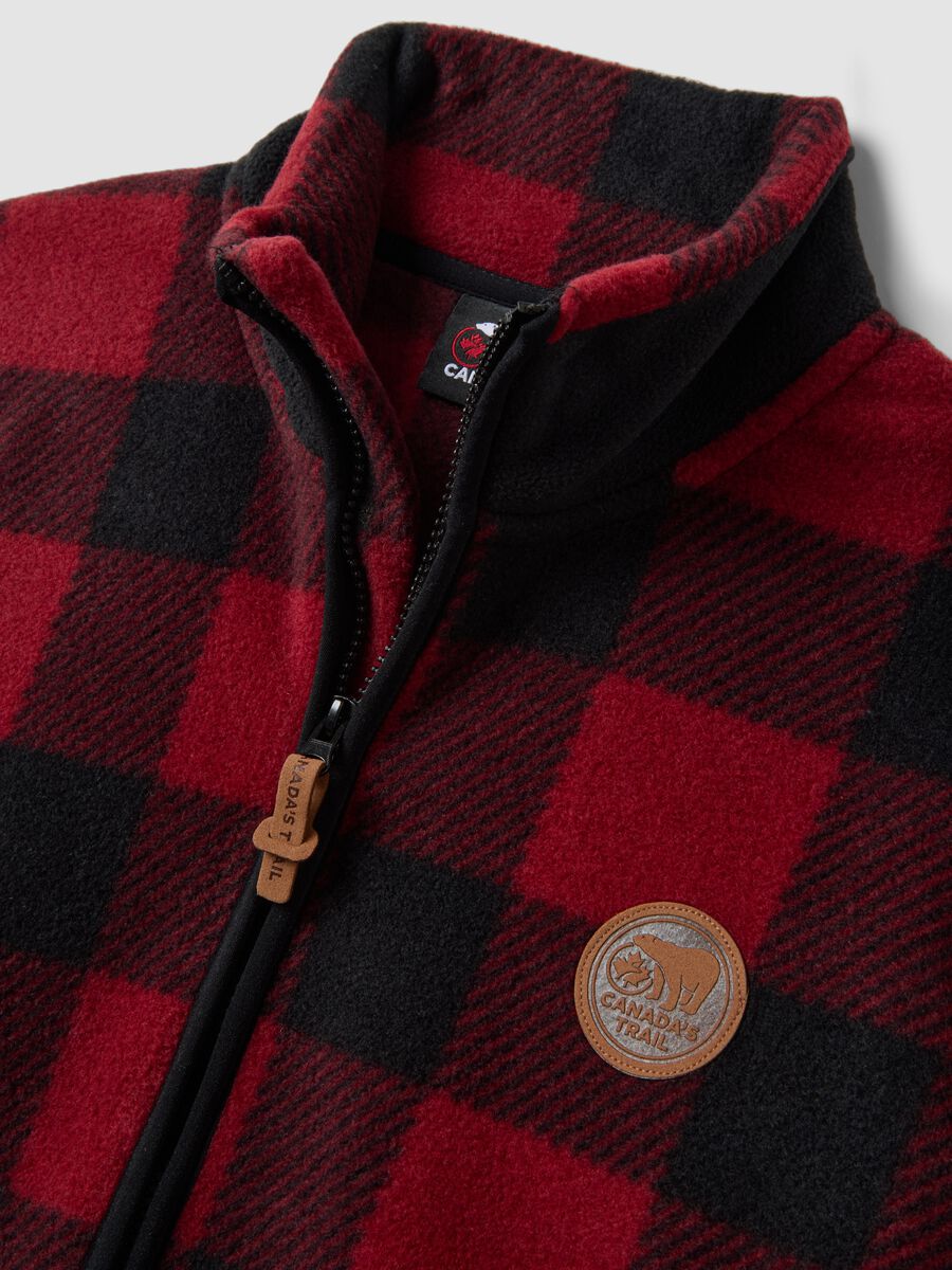 Red heavy check jacket with zip and high neck_1