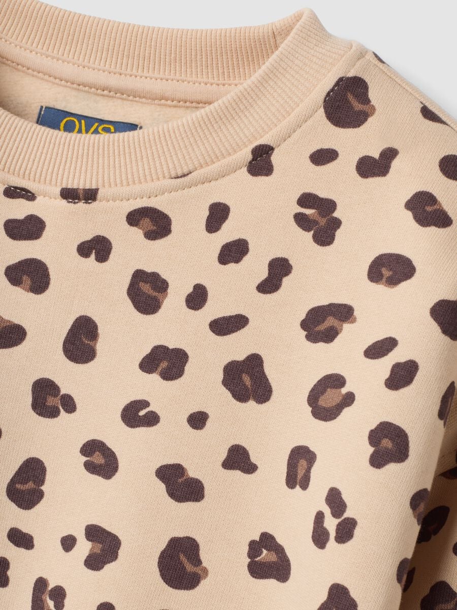 Beige pure cotton crew-neck sweatshirt with animal print_3