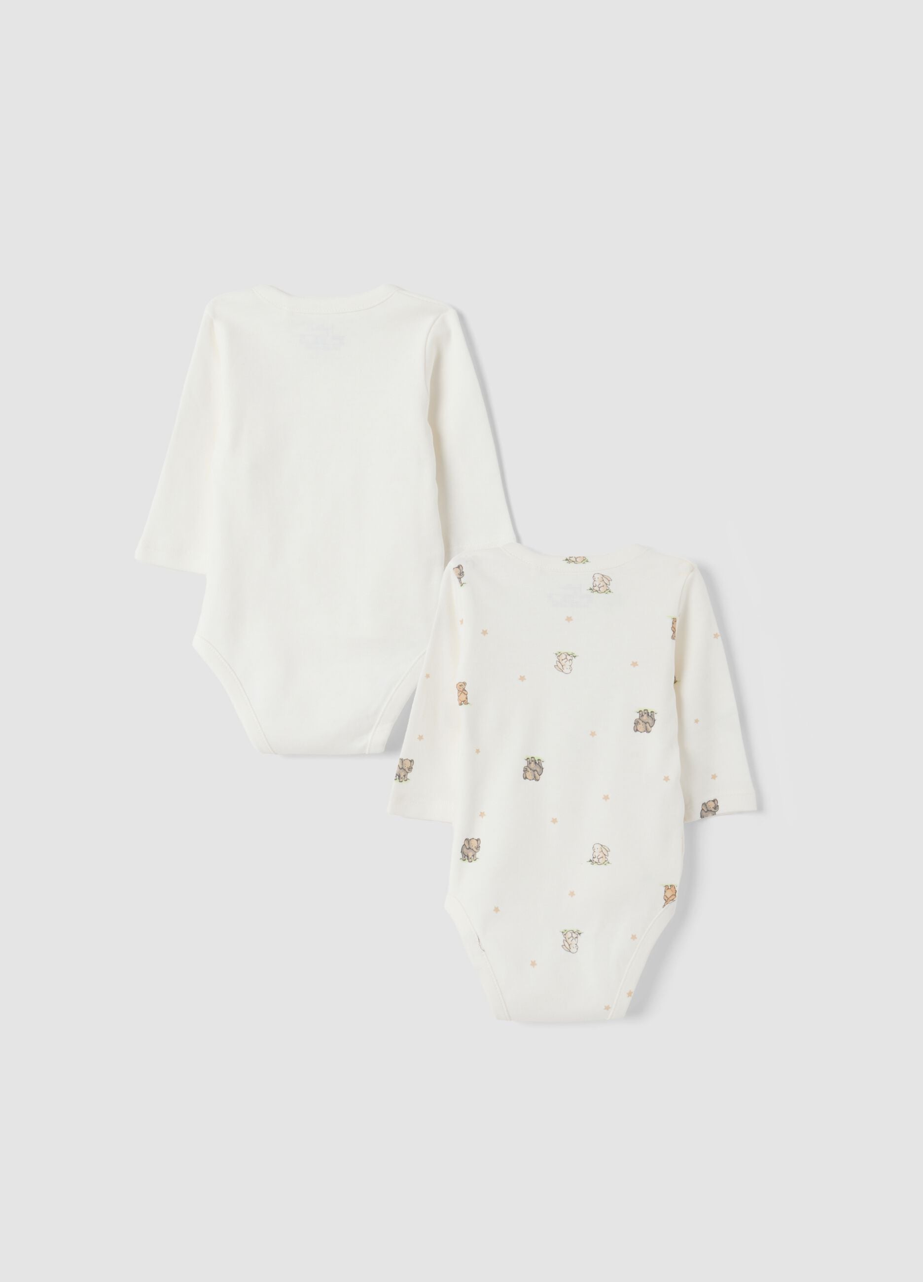 2-pack white organic cotton baby bodysuits with crew neck