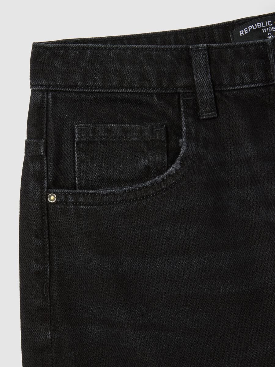 Black wide leg cotton jeans_5