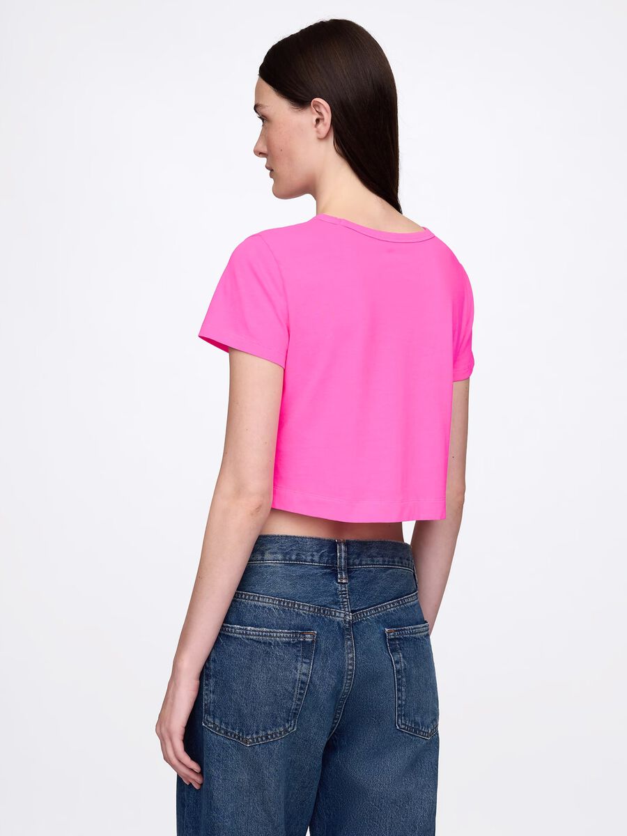 Pink cropped T-shirt in cotton_2