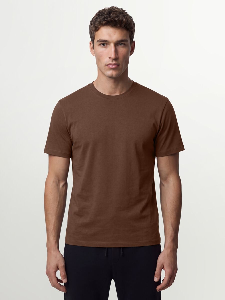 T-shirt marrone in puro cotone organico jersey regular fit_0