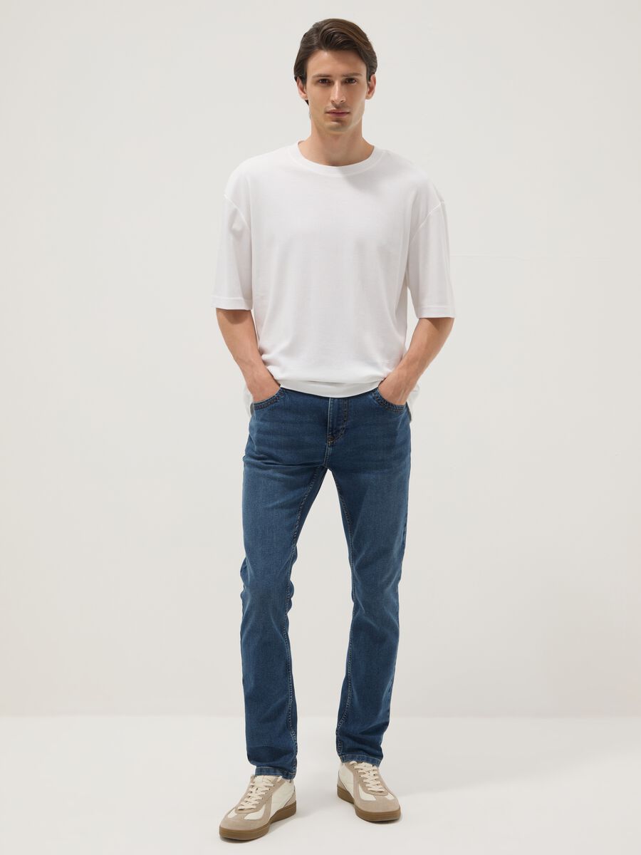 Jeans super skinny blu in misto cotone_0