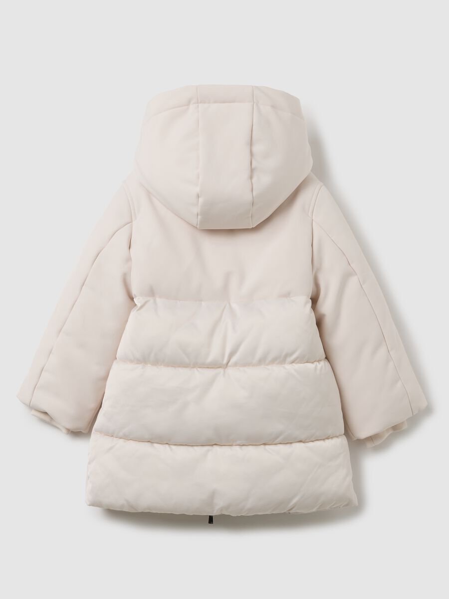Beige padded girls jacket regular fit with hood and zip_1