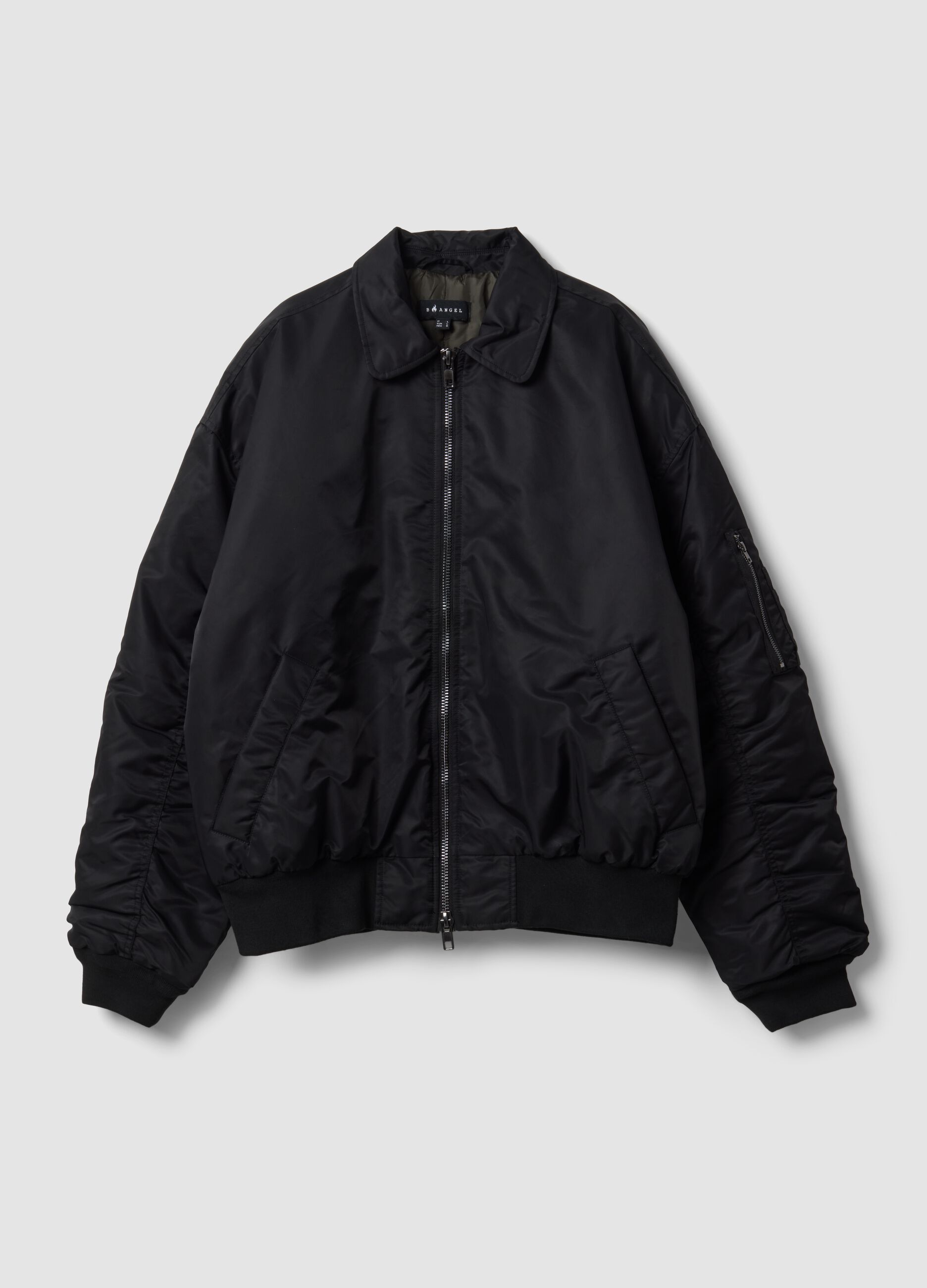 Black cropped padded jacket with zip and shirt collar