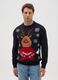 Blue regular fit Christmas jumper with reindeer embroidery_0