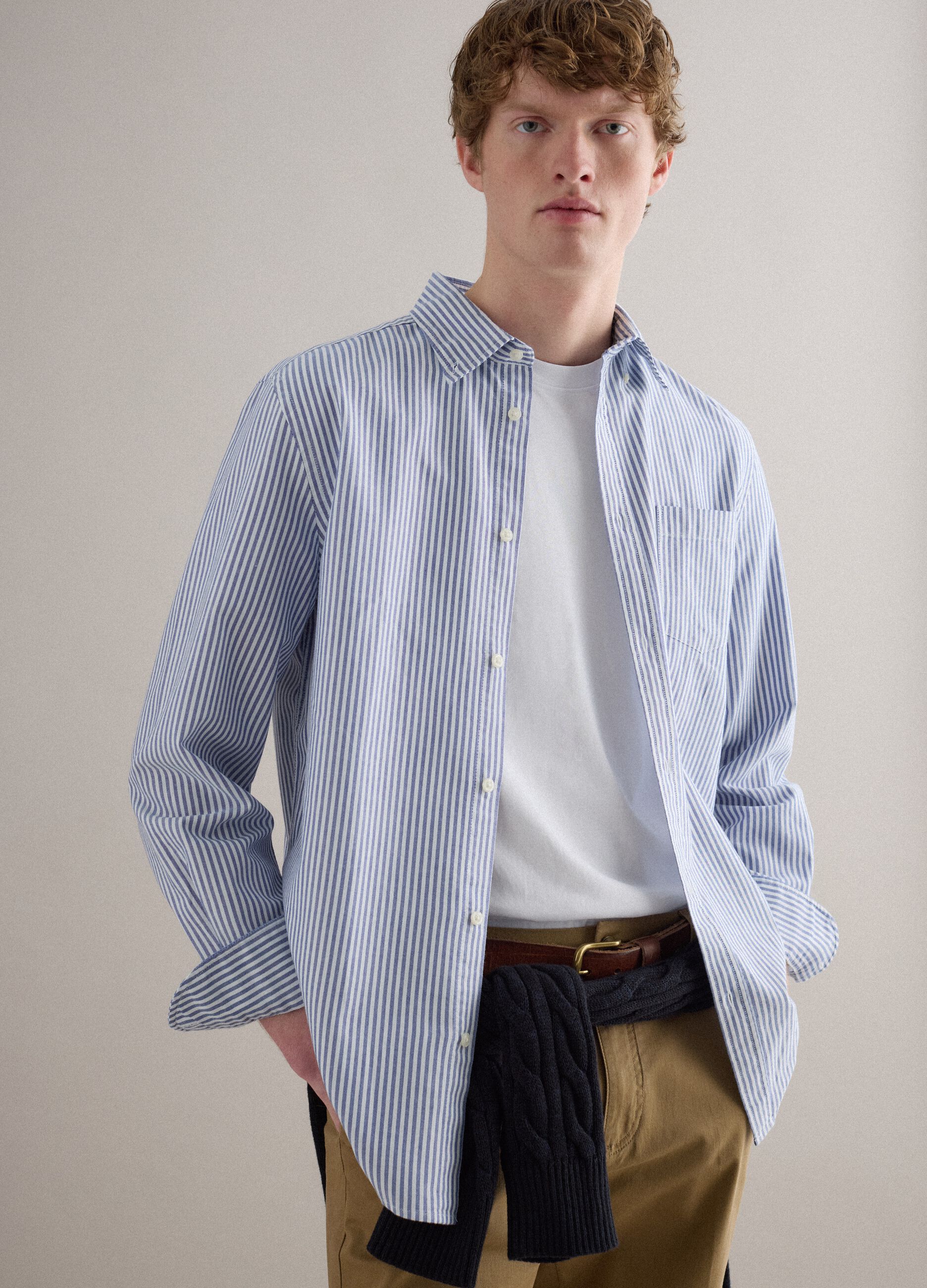 Multicolored striped pure cotton shirt regular fit