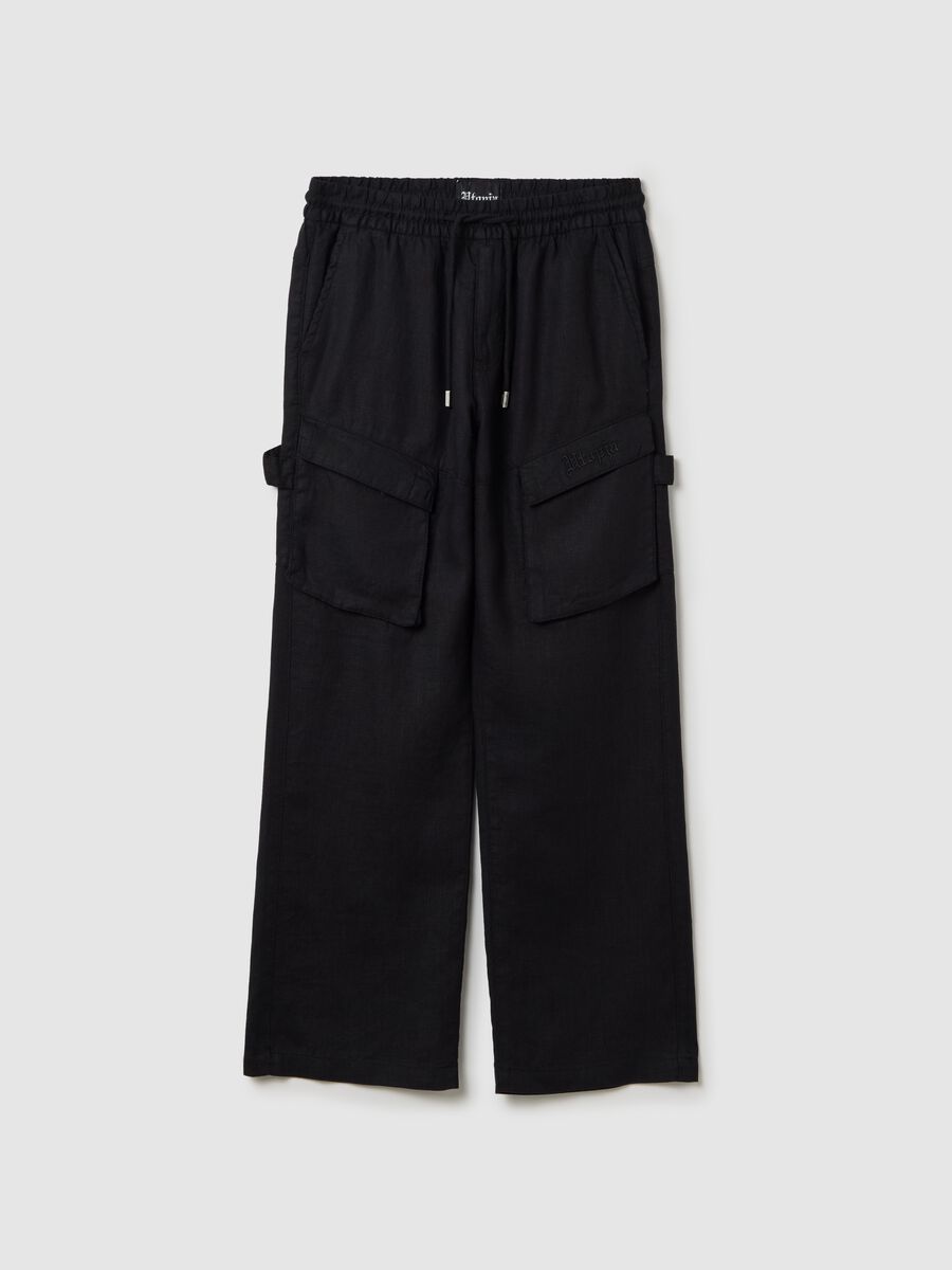100% Linen Black Cargo Trousers_5
