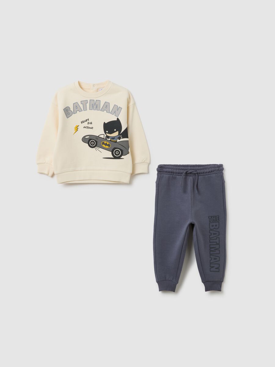 Completo da bambino in puro cotone beige e blu con grafica Batman_0