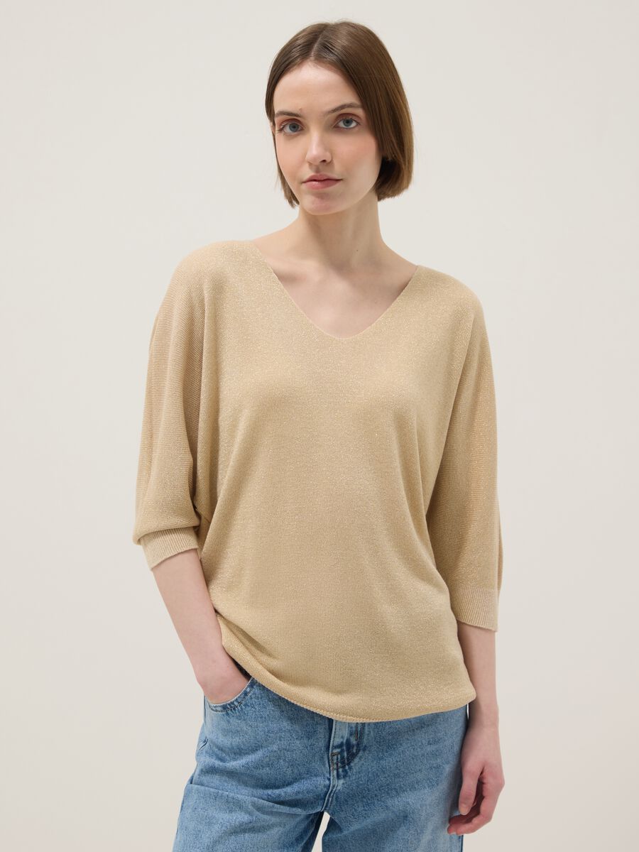 Beige modal blend regular fit jumper with shimmering design_1