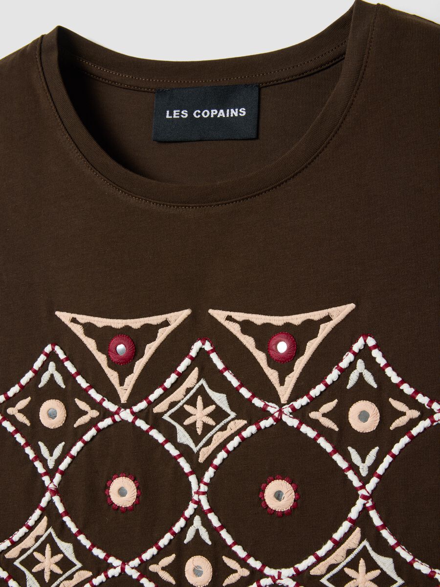 Tank top in puro cotone marrone regular fit con ricami_5