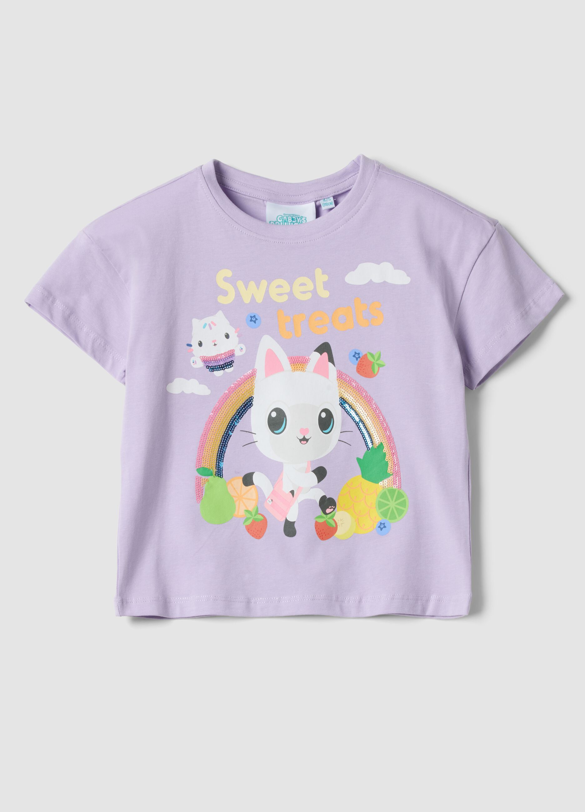 Girls' lilac stretch cotton regular fit t-shirt