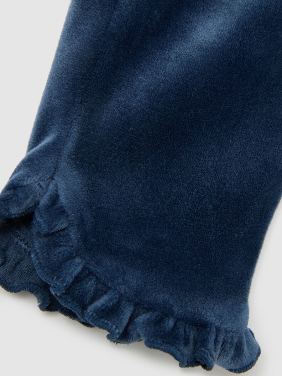 Treggings da bambina in velour blu slim fit con volant_3