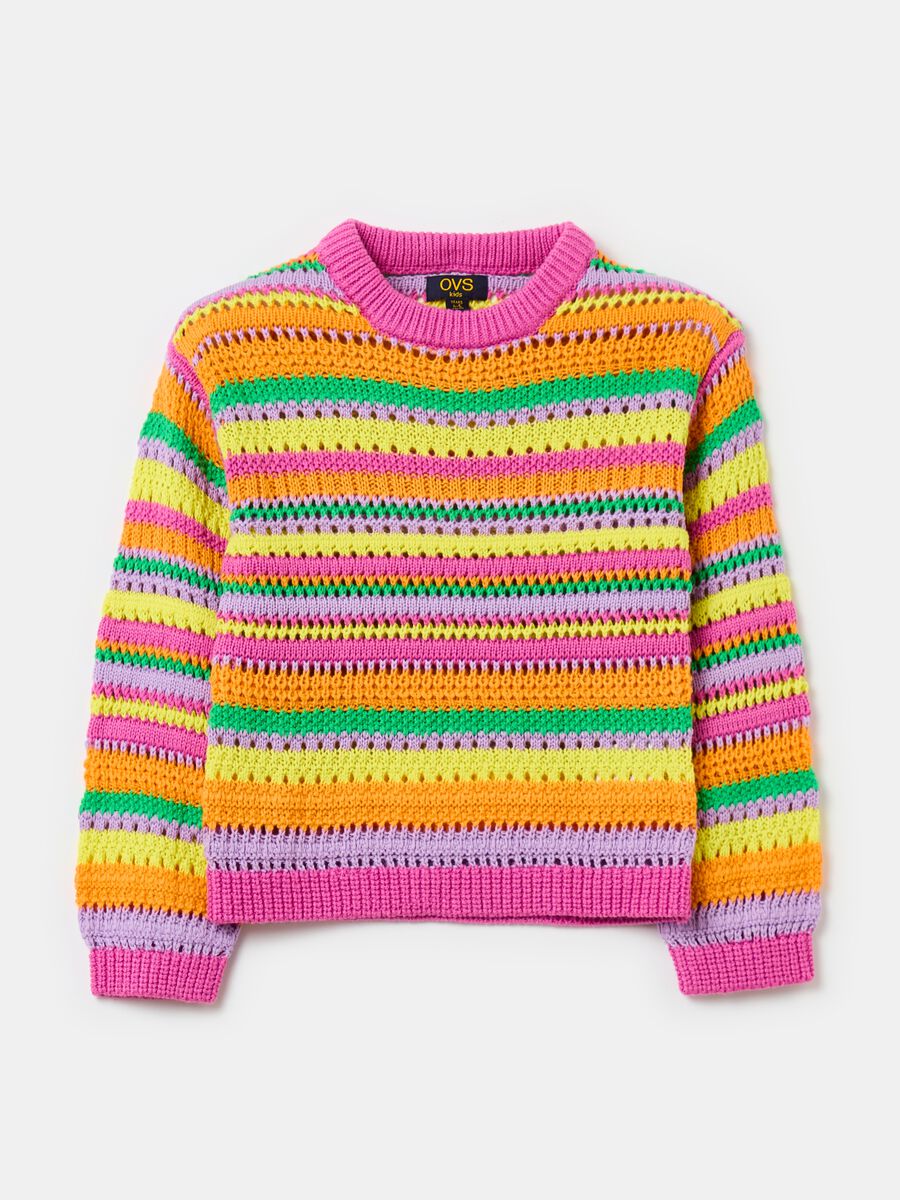 Striped pullover with openwork weave_0
