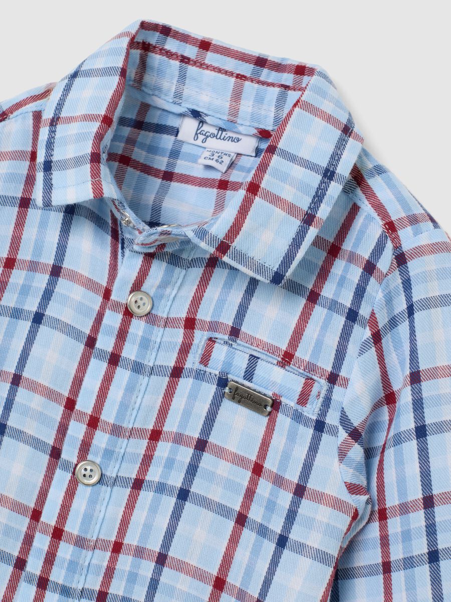 Multicoloured check baby bodysuit in pure cotton with collar_2