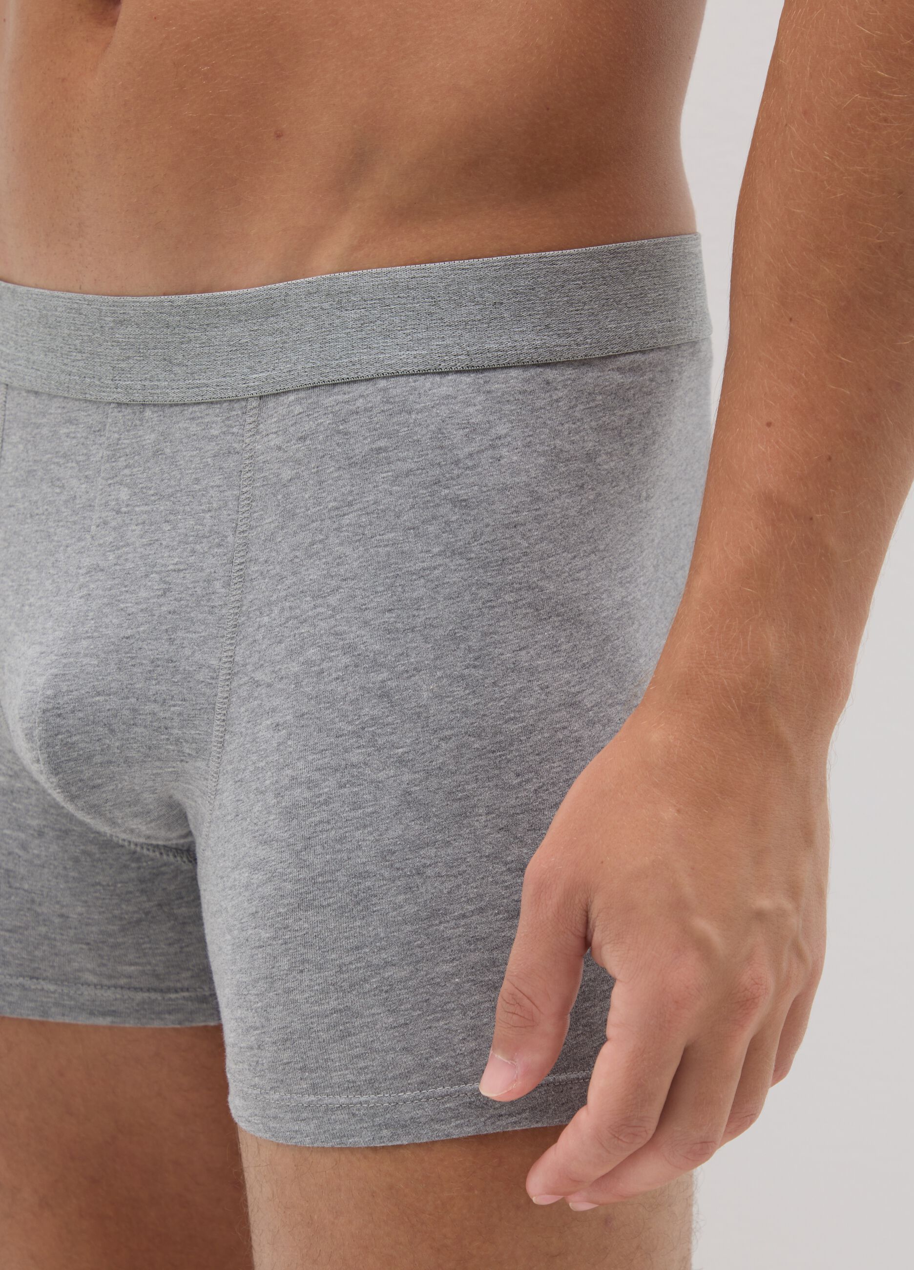 Set of three grey stretch cotton boxers, regular fit