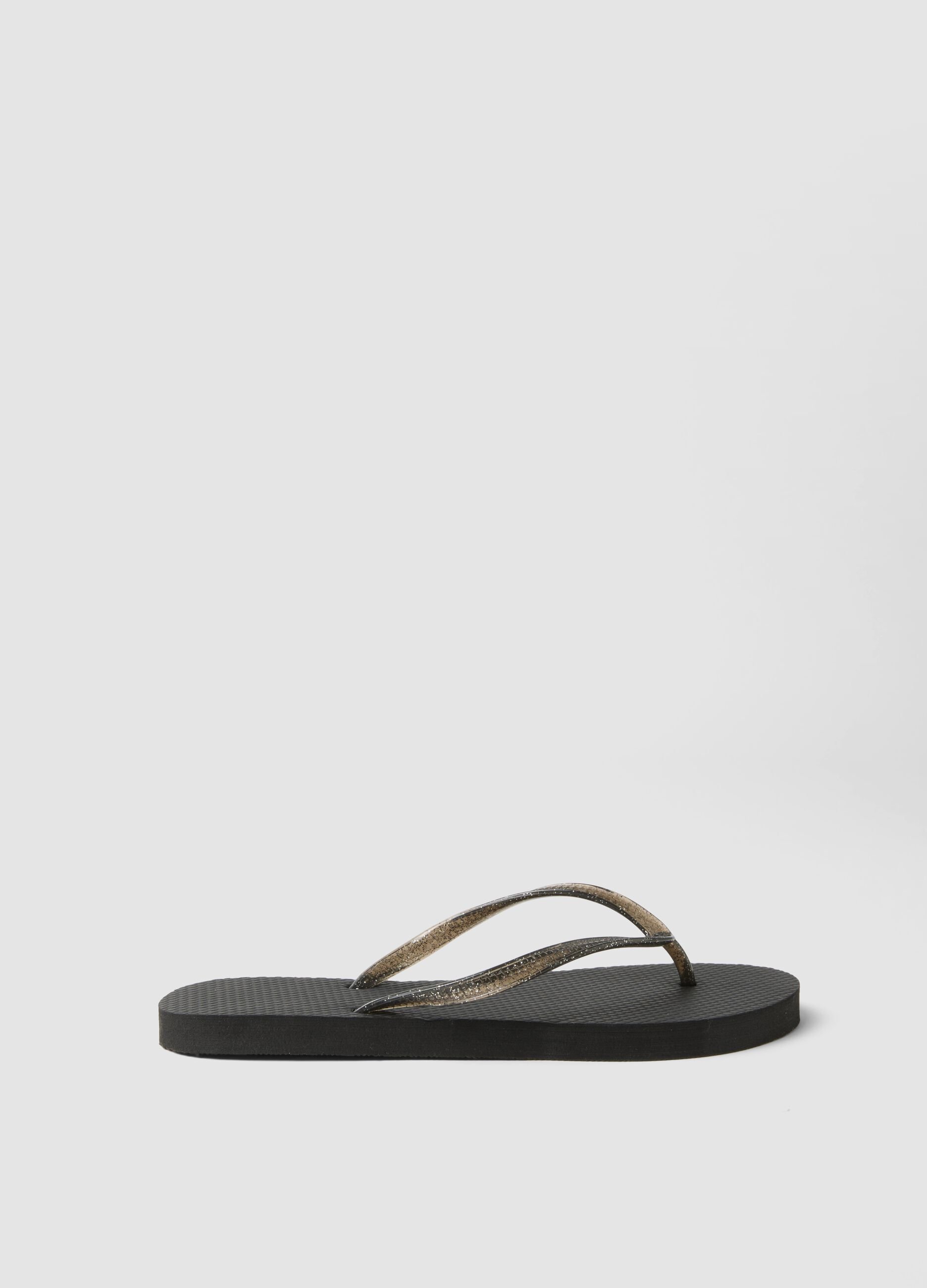 Black flip-flops with translucent straps