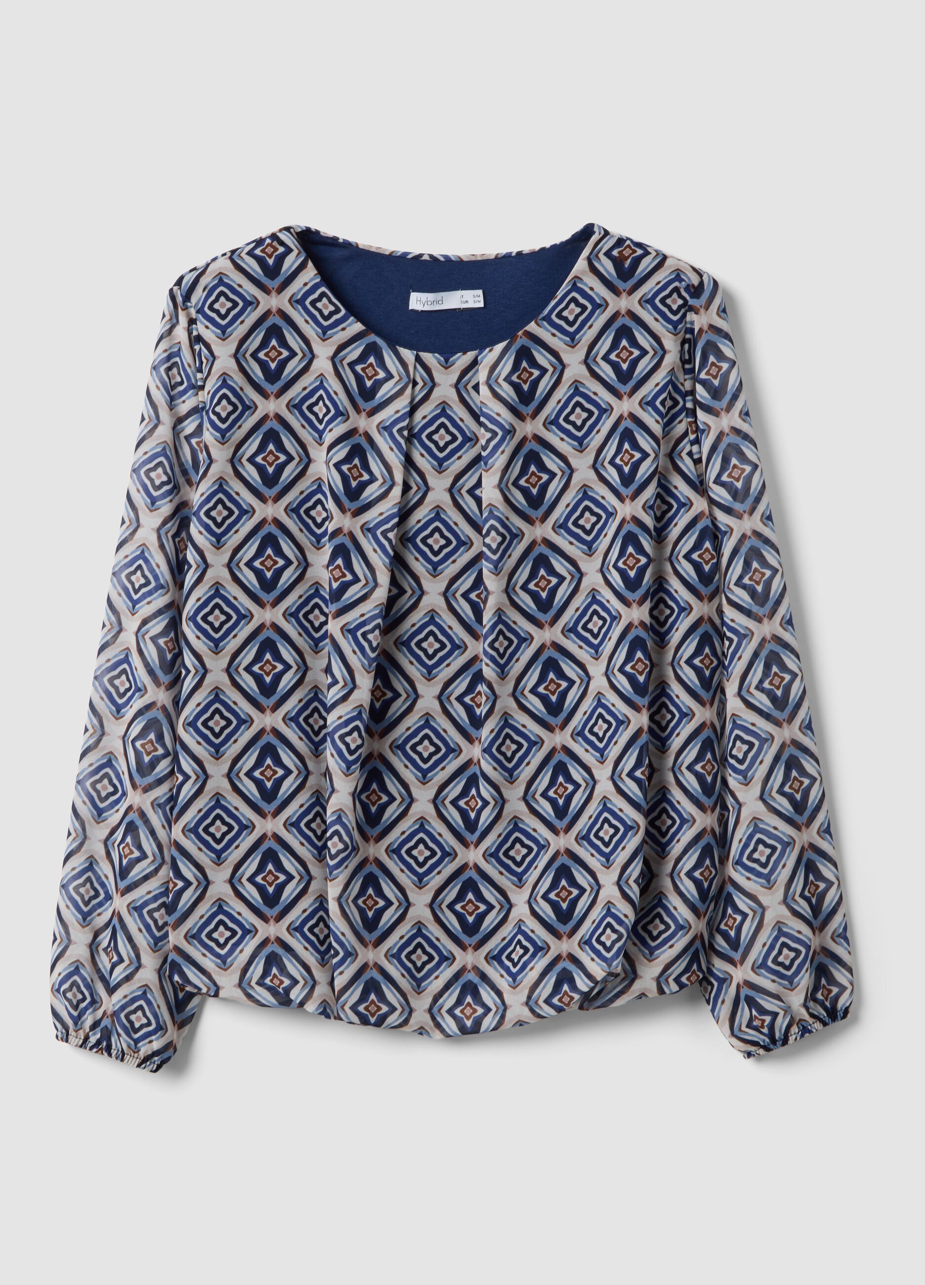 Multicoloured patterned blouse with long sleeves, regular fit