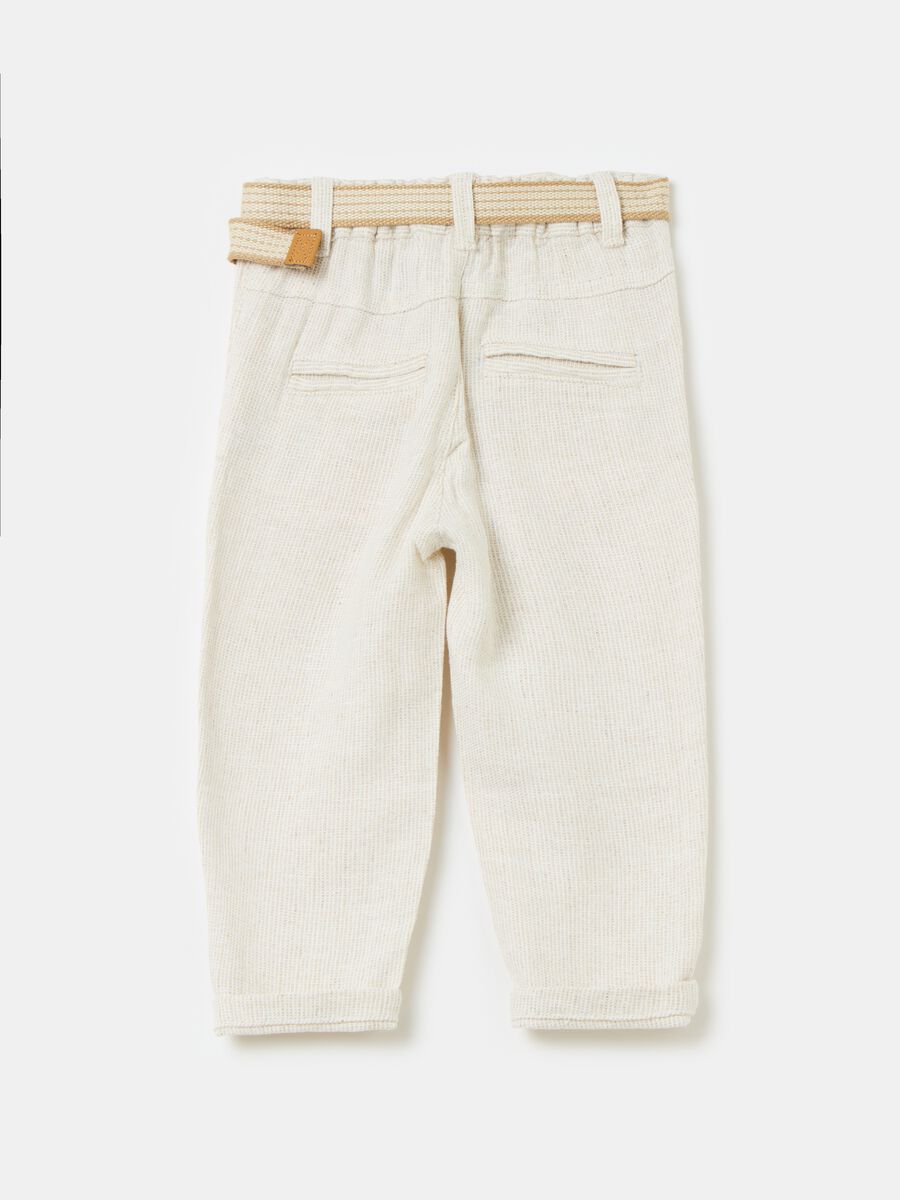 Pantaloni in viscosa e lino con cintura_1