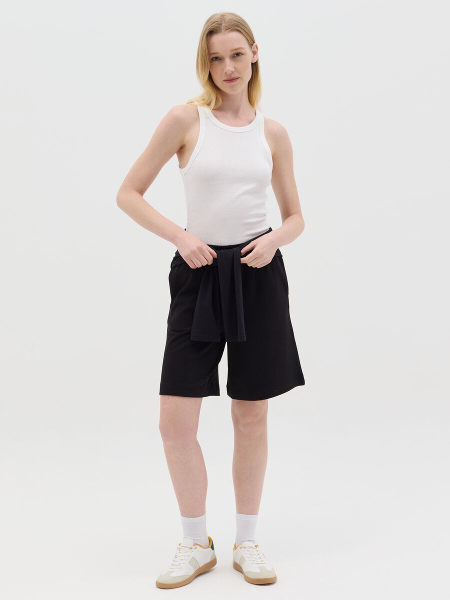 Black Bermuda shorts in French terry with elasticated waist_0
