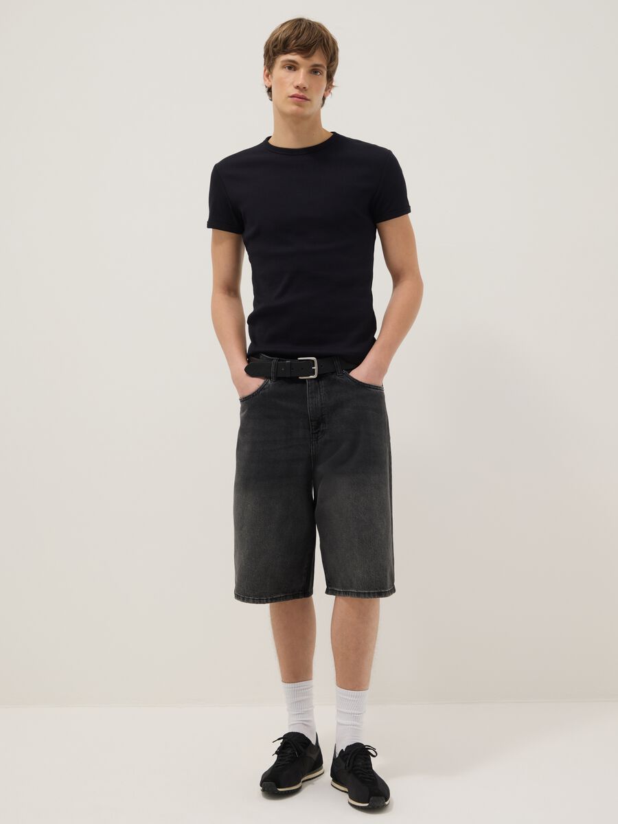 Pure Cotton Black Denim Bermuda Shorts Skater Fit_0