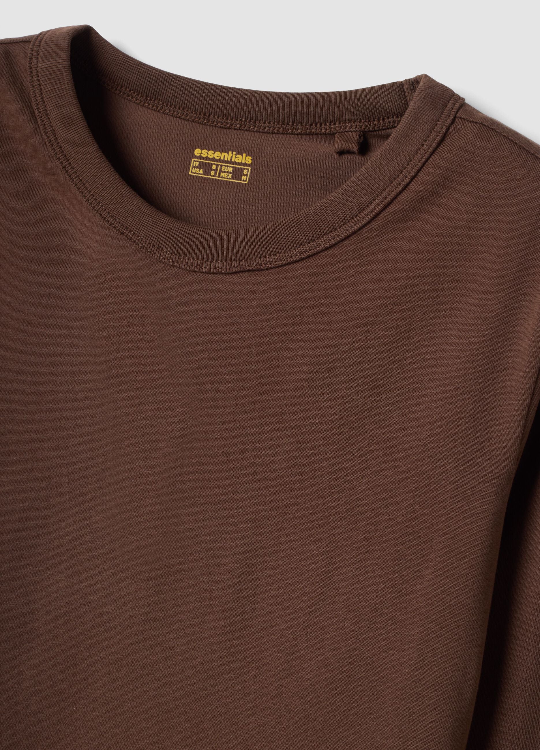 T-shirt marrone in jersey di puro cotone a maniche lunghe regular fit