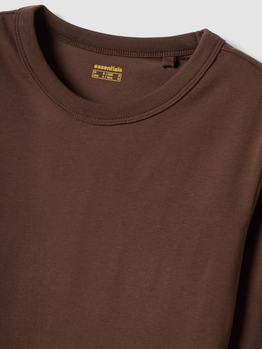 T-shirt marrone in jersey di puro cotone a maniche lunghe regular fit_1