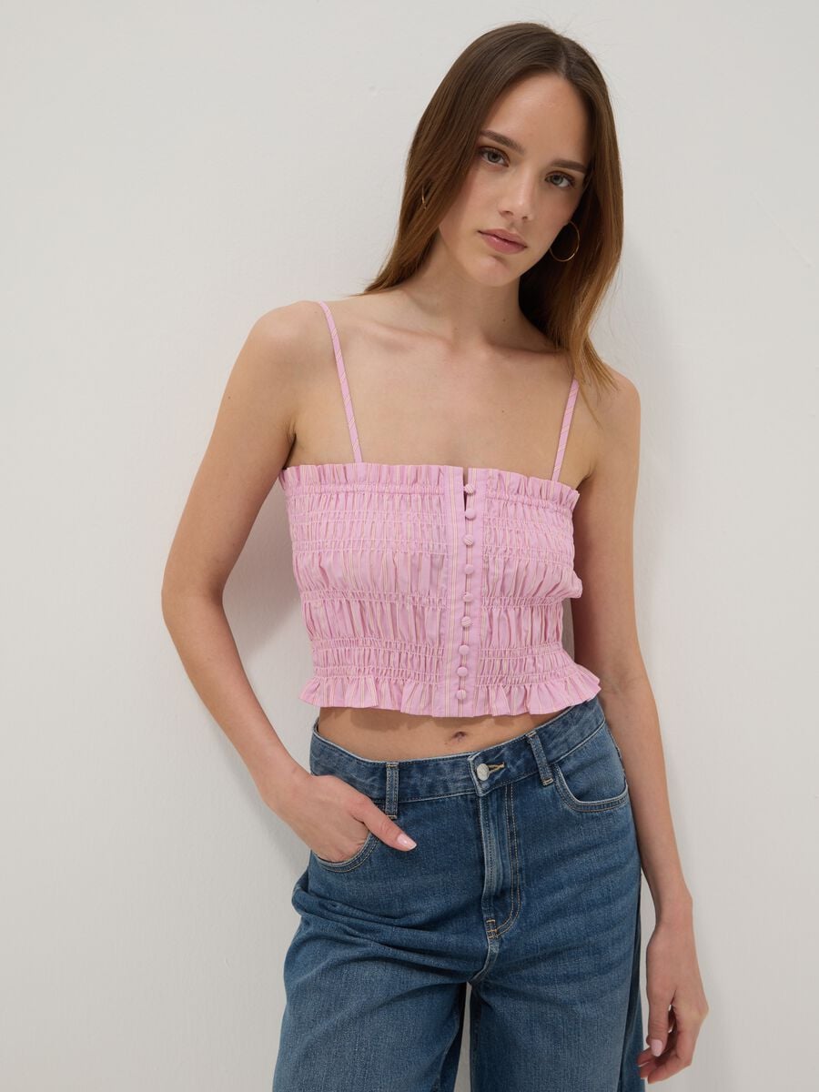 Pink pure cotton tank top with thin straps_0