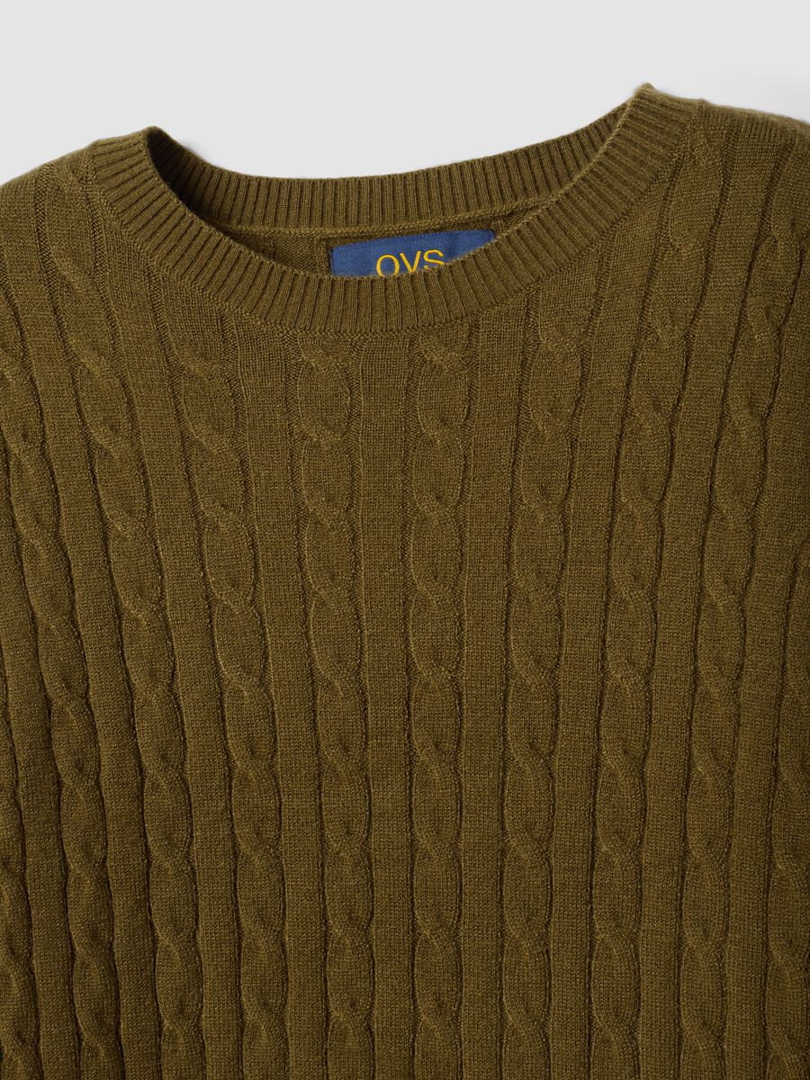 Maglia girocollo verde a trecce regular fit_5