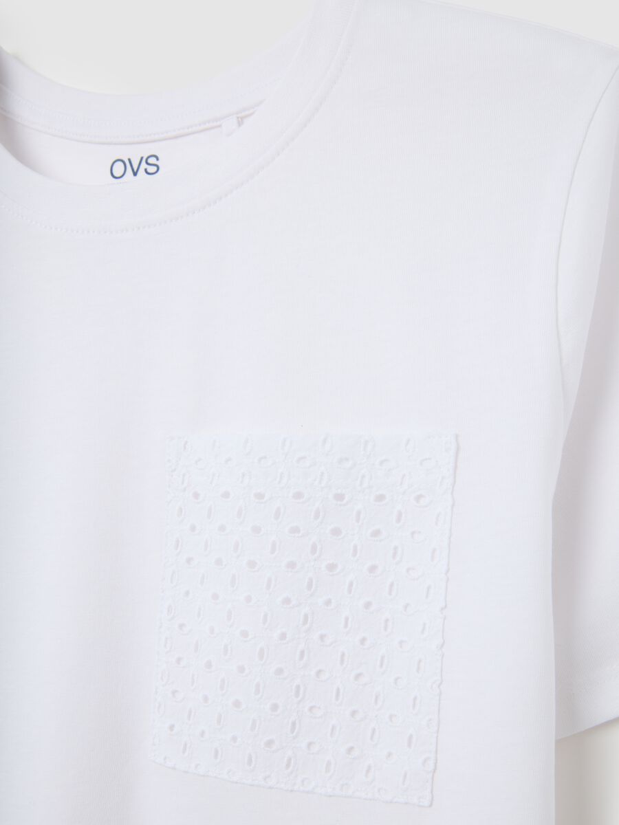 Women's white pure cotton regular fit t-shirt with embroidered pocket_1