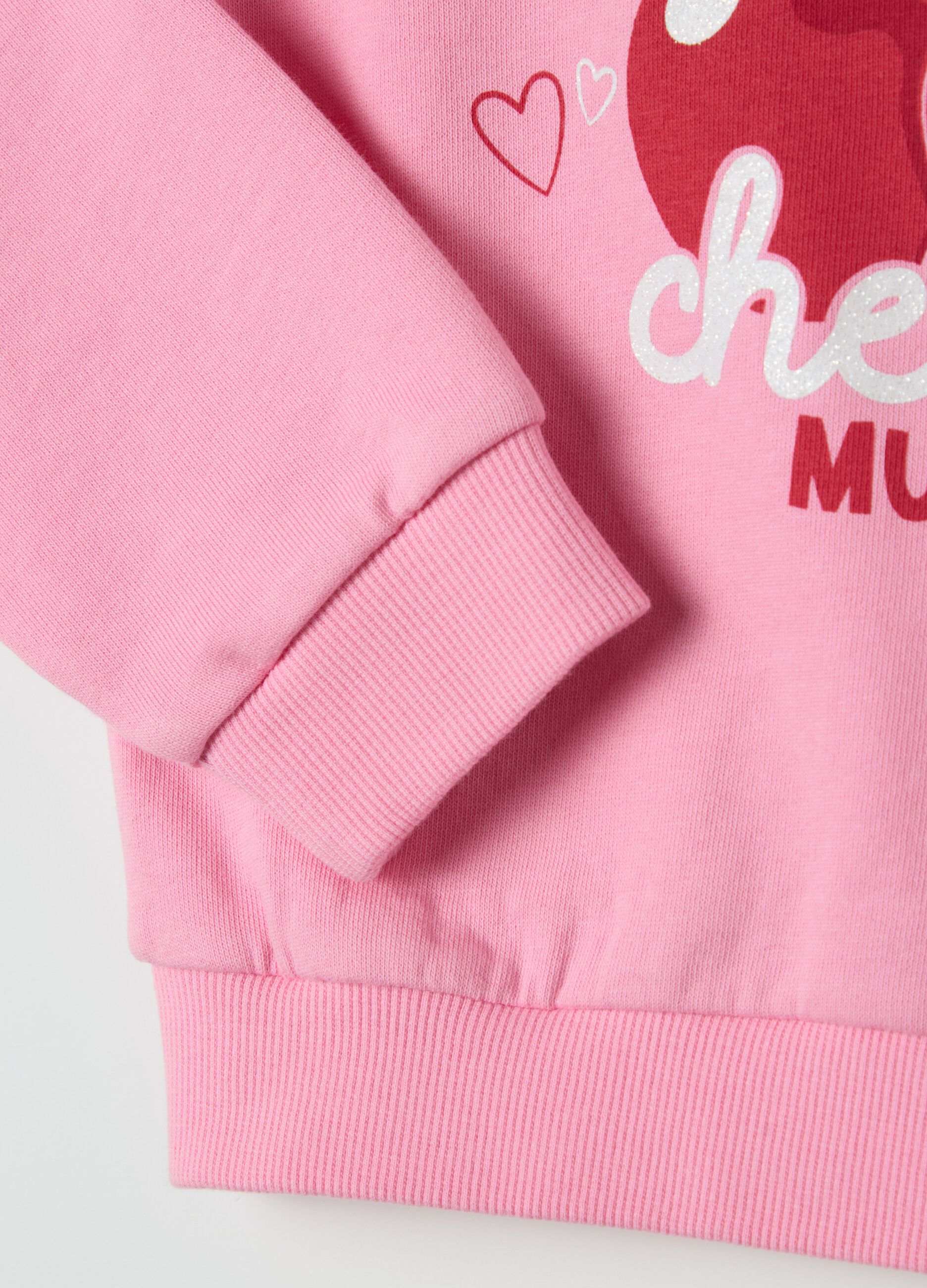 Sweatshirt with flounce and "I love you cherry much” print
