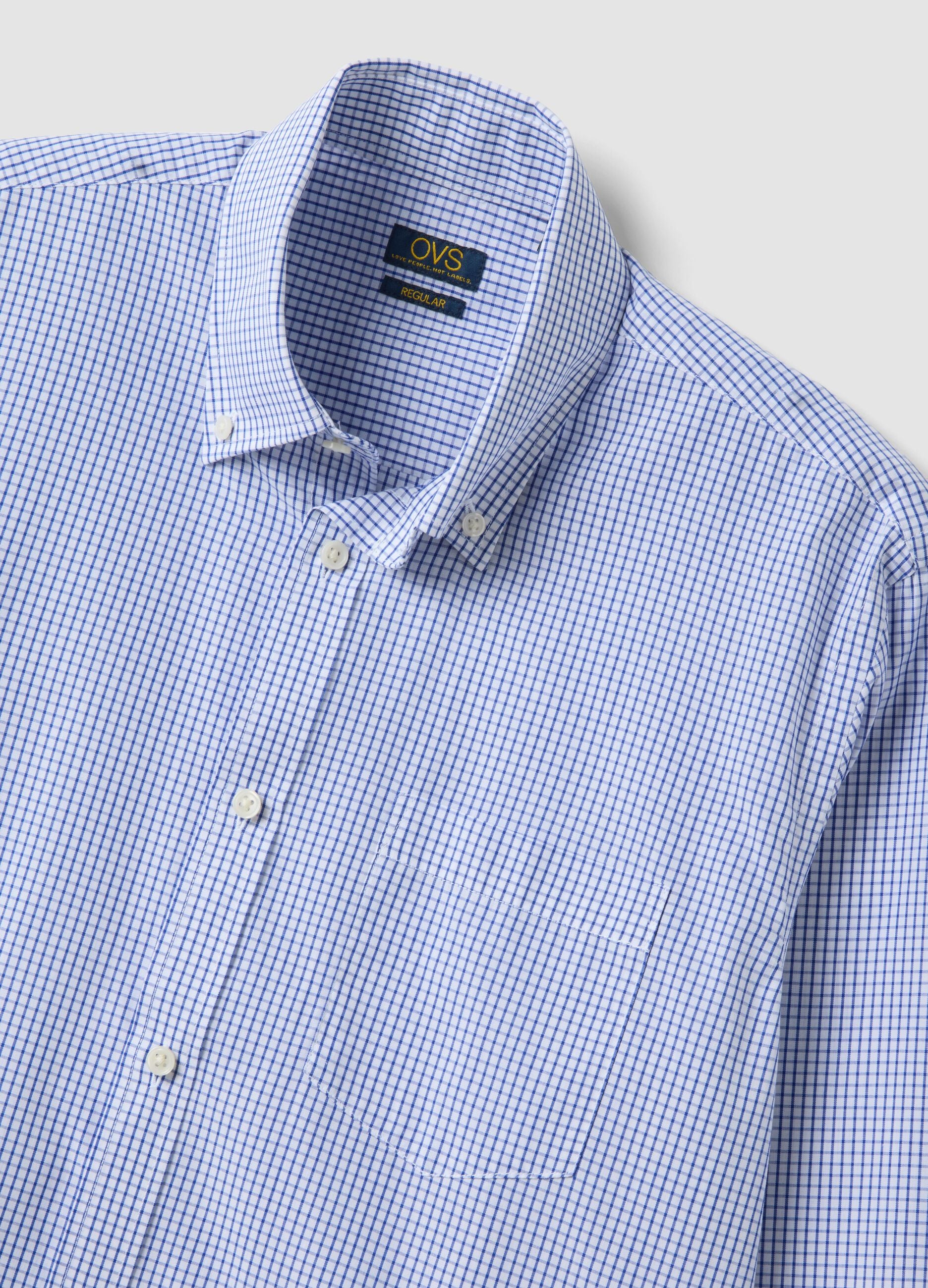 Light blue cotton-blend checked easy-iron regular-fit shirt