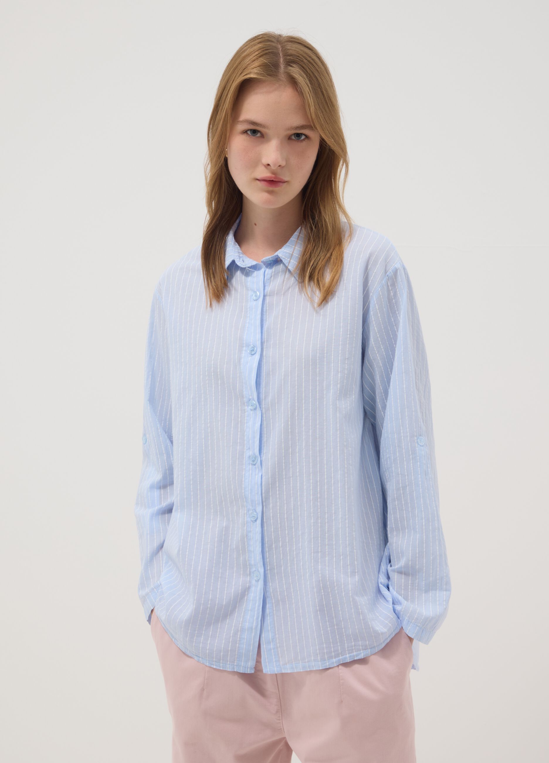 Blue striped pure cotton regular fit shirt