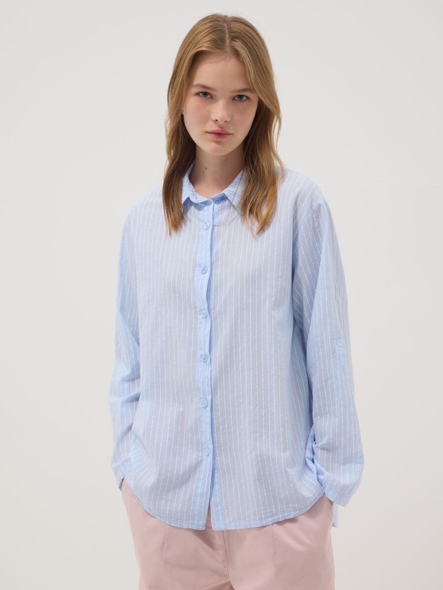 Blue striped pure cotton regular fit shirt_1