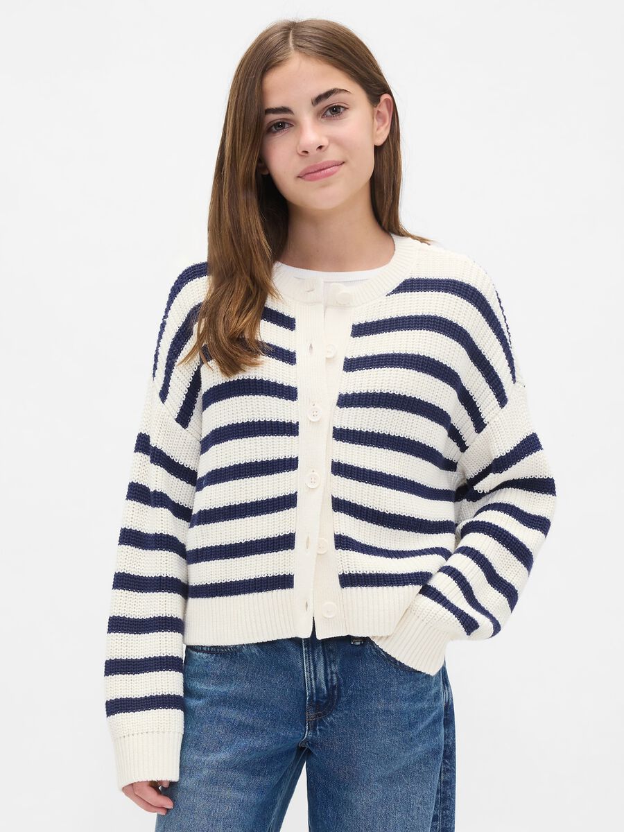 White and Blue Striped Cotton Cardigan_0