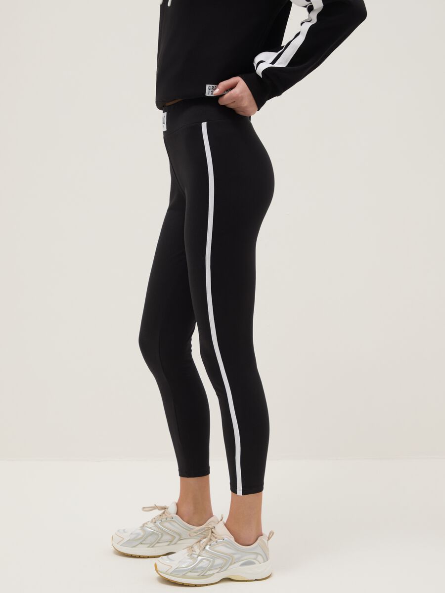 Black Slim Fit Cotton Stretch Leggings with Everlast Logo_3