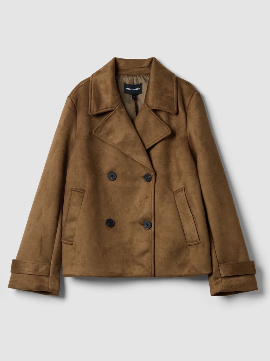 Peacoat doppiopetto marrone con tasche effetto camoscio regular fit_4