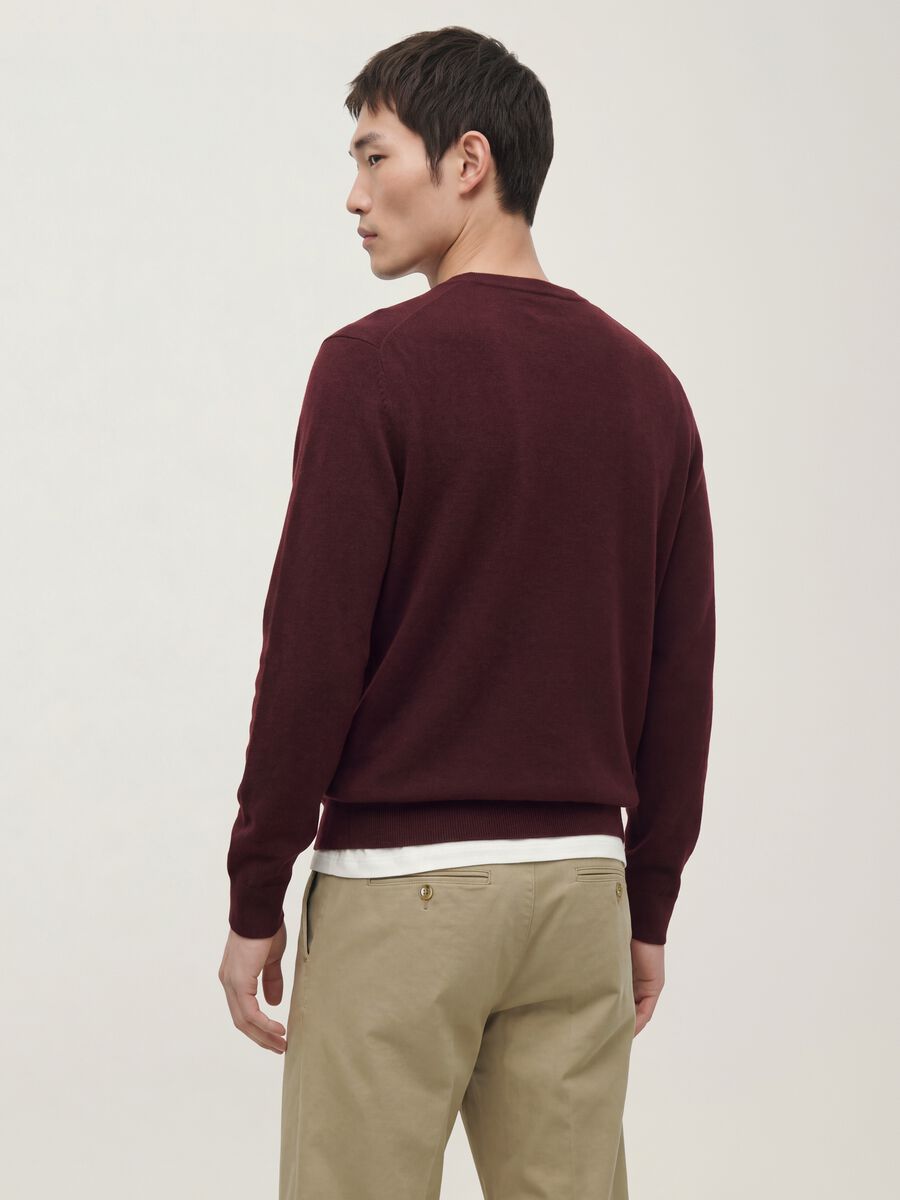 Maglia rossa in misto cotone e cashmere girocollo_3