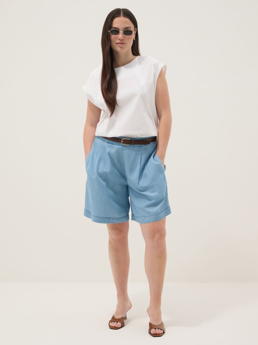 Light blue pure lyocell shorts with elasticated waist, relaxed fit_0