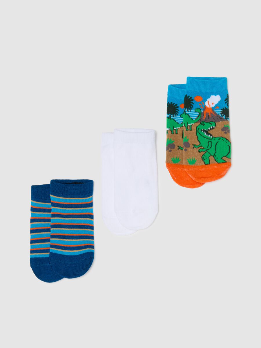 Three-pair pack socks with stripes and dinosaurs design_0