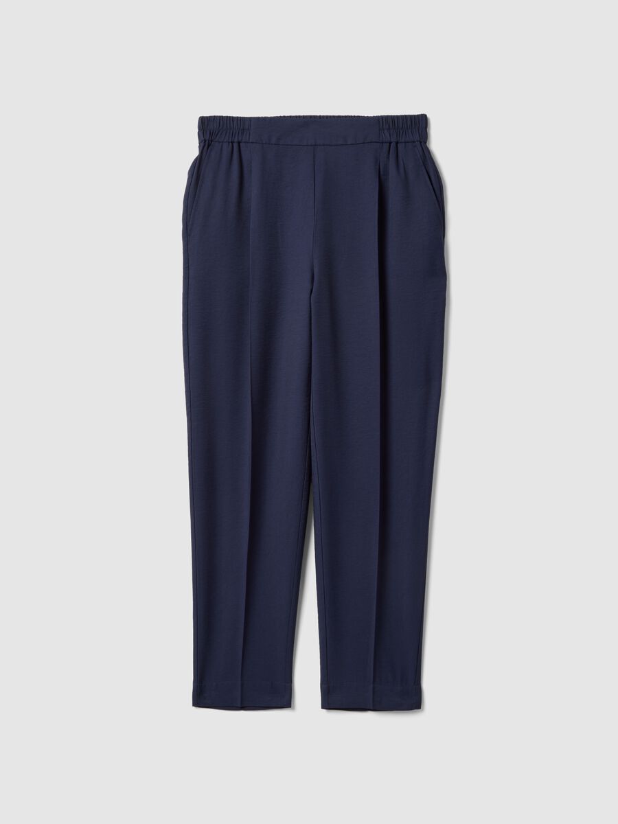 Blue regular fit viscose blend trousers_4