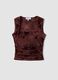 Top fitted rosso in tessuto elasticizzato con fantasia floreale_0