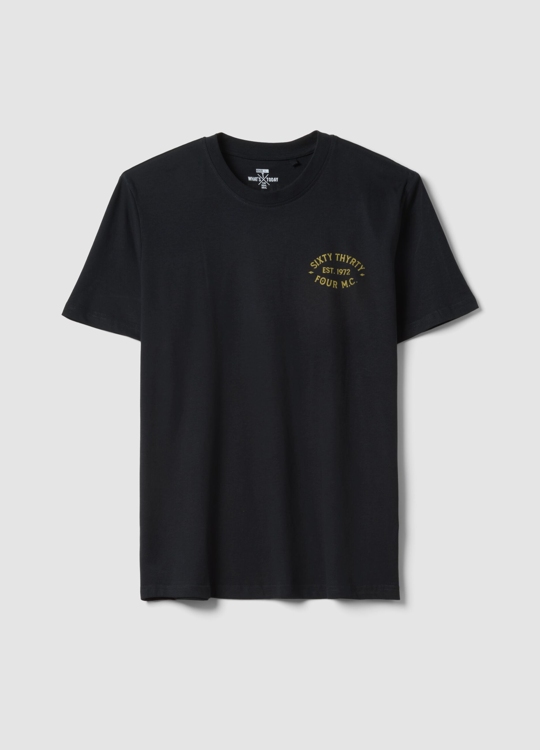 Black printed T-shirt in pure cotton, regular fit